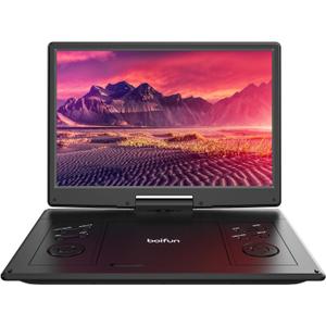 15.7" Portable DVD Player with 14.1" Large Screen Support, HDMI Input, 5 Hrs Rechargeable Battery, Sync TV/Projector, USB/SD, Region Free, Dual Speaker, Multiple Disc Formats, Black (Black)