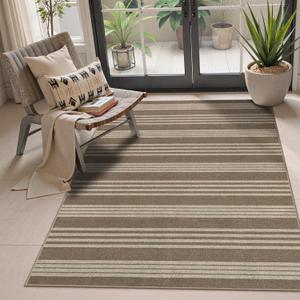Lahome Striped Easy Jute Porch Rug, 3x5 Washable Rugs for Entryway Living Room, Farmhouse Nature Non Slip Non Shedding Indoor Outdoor Carpet for Entry Classroom Patio, Khaki