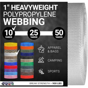 Strapworks Heavyweight Polypropylene Webbing - Heavy Duty Poly Strapping for Outdoor DIY Gear Repair (1" x 10 yard, White)