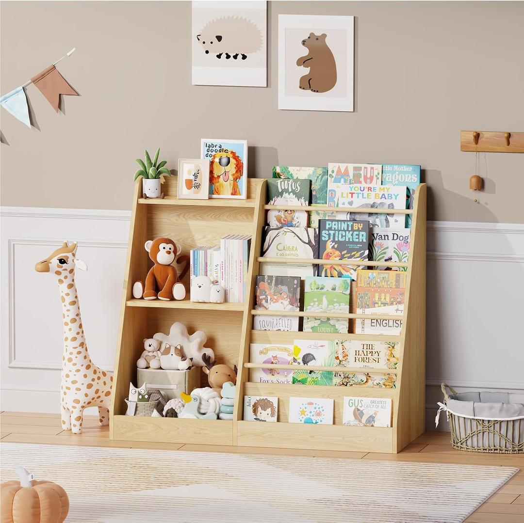 Lkeiyay 5 Tier Kids Bookshelf,Baby Bookshelf,Toy and Book Storage for Kids,Book Display Shelf,Natural, 15.7 inches x 36.4 inches x 31.5 inches