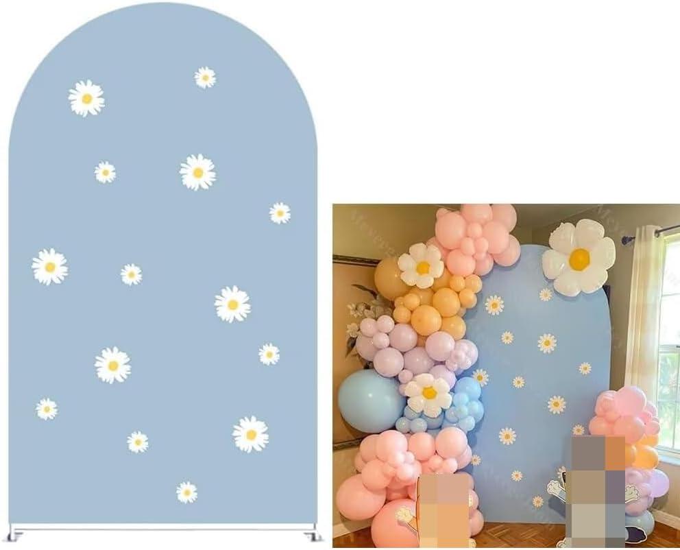 KONPON Daisies Arch Backdrop Fabric Cover Blue Arch Backdrop Stand Covers for Retro Groovy Birthday Party Baby Shower Decoration (2.5ftx6ft(30"x72"), Gx-825)