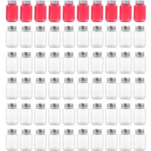 2 Ounce Clear Plastic Mason Jars With Screw On Lid, Reusable Empty Jars for Food Storage, Round BPA Free Containers for Sealing, Dry Food, Snacks, Candies, Breakage-proof (Silver, 60 Pack)