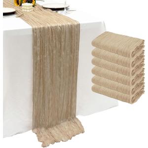 6Pack Beige Cheesecloth Table Runner 10Ft Gauze Table Runner Beige Cheese Cloth Table Runners Long Sheer Fabric Tablerunners for Wedding Party Bridal Shower Thanksgiving Christmas