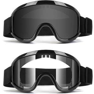 Motorcycle Goggles for Dirt Bike, ATV Motocross, Riding, Ski Helmet - UV400 Dustproof Windproof (Clear+smoke)