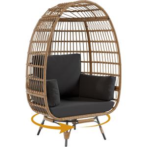 GAOMON Oversize Egg Chair Outdoor Indoor 360 Swivel, Wicker Lounge Chair with Stand and 4 Cushions, Rattan Reading Chair for Patio, Porch Backyard, Living Room,Black