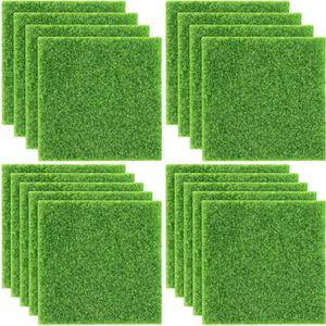 ELCOHO 18 Pieces Fake Grass for Crafts Fairy Garden Grass 6 x 6 Inches Artificial Garden Grass for Miniature Ornament Garden Dollhouse DIY Decoration, Green