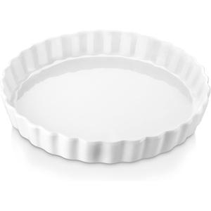 LOVECASA Porcelain Quiche Baking Dish,10 Inch Reusable Pie Pan Quiche Pan, Non-Stick Round Pie Dish, Tart Pan with Ruffled Edge,Pie Pan for Pies | Microwave,Dishwasher,and Oven Safe (White)