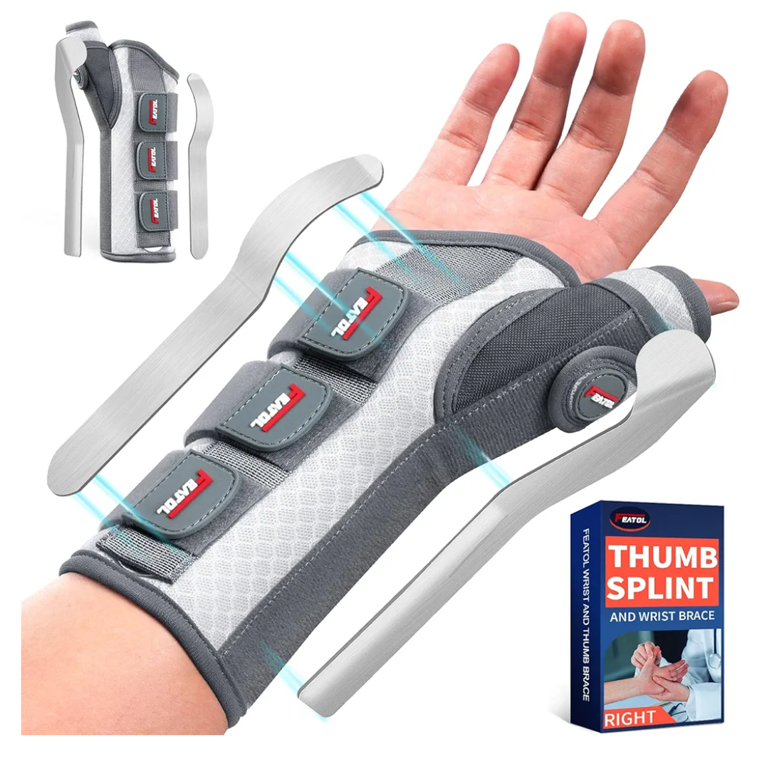 FEATOL Carpal Tunnel Wrist Brace Night Support, Thumb Spica Splint Right Hand for De Quervains Tenosynovitis, Tendonitis, Wrist Brace With Thumb Support-Small/Medium-Women & Men, Pink