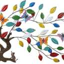 dreamskip Tree of Life Metal Wall Art, 23" Outdoor Large Tree Wall Sculpture with Colorful Leaves and Butteflies, Metal Outdoor Garden Decor for Patio, Fence, Yard, Living Room, Bedroom