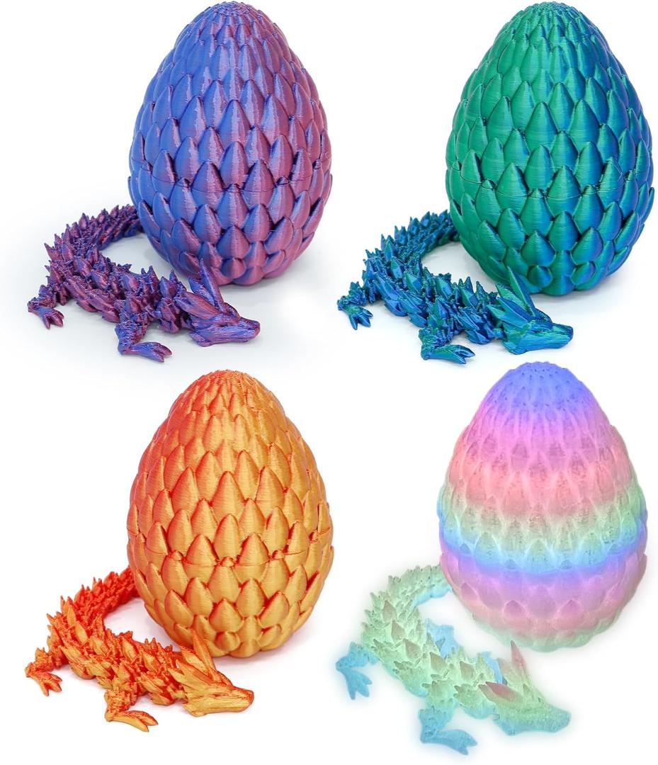 4 Pack 3D Printed Dragon Egg - Easter Basket Stuffers, Mini 3D Eggs with Dragon Inside, Surprise Gift for Christmas, Birthday, Easter, Cool Figurine Decor for Kids and Adults (4A2)