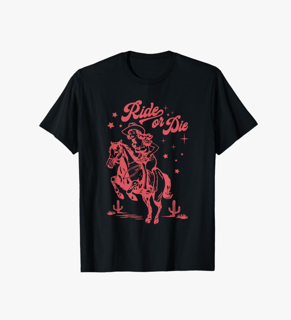 Horse Western Country Cowgirl Ride or Die T-Shirt, Size 5XL