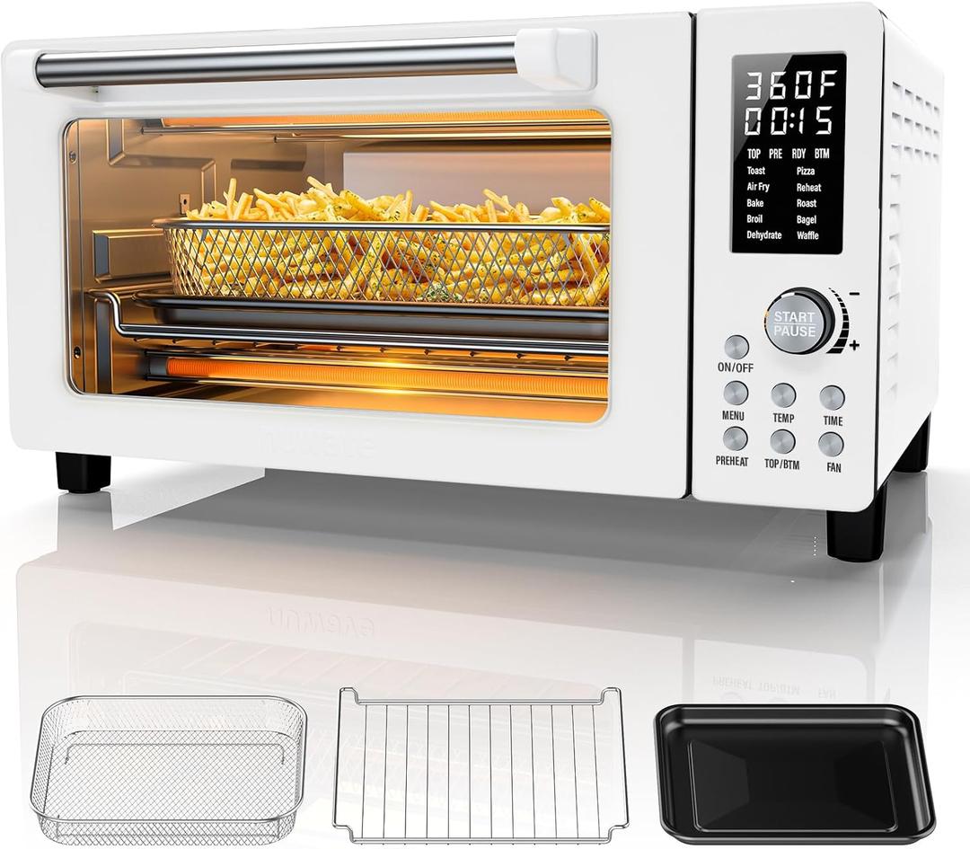 Nuwave Bravo Pro Convection Air Fryer Toaster Oven Combo, 2025 New and Improved, 10-in-1, 50-450F Temp Controls, Quick & Even Crisp Technology, 21Qt Capacity, Cream, PFAS Free