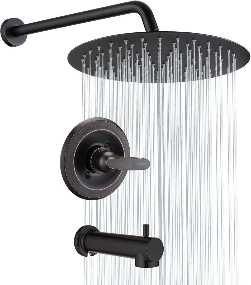 Replacement Faucet Shower Trim Kit for Delta 1300/1400 & 13/14 Series, Tub Shower Faucet Set, High Pressure 12" Round Rain Shower Head - Oil Rubbed Bronze (Valve/Cartridge Not Included)