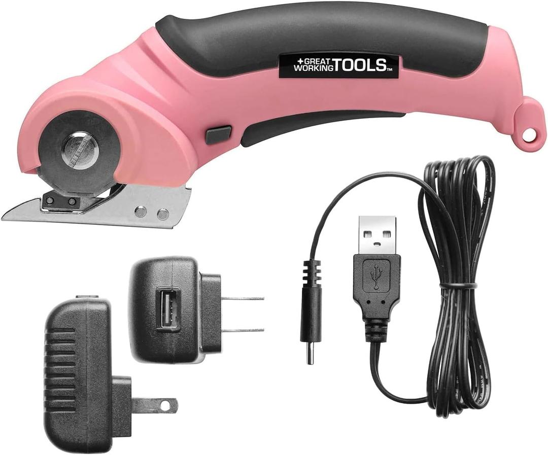 Great Working Tools Electric Scissors Cordless Electric Scissors for Cutting Fabric, Cardboard, Plastic, Electric Rotary Cutter, Pink