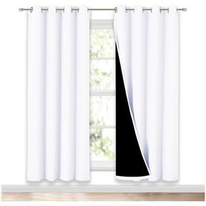 NICETOWN 100% Blackout Window Curtain Panels, Full Light Blocking Drapes with Black Liner for Nursery, 72 inch Drop Thermal Insulated Draperies (White, 2 Pieces, 52-inch Wide Per Panel)