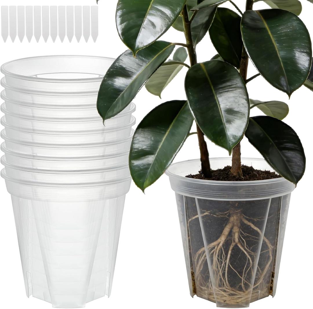 10.6 Inch Large Clear Nursery Pots with Drainage Holes, 2.7 Gal 10 Pack Transparent Plastic Plant Pots, Ideal for Orchids, Seedlings, Repotting & Observing Root Growth & Soil Moisture