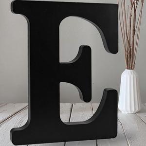 AOCEAN 12 inch Black Wood Letters Unfinished Wood Letters for Halloween Decorative Standing Letters Slices Sign Board Decoration for Craft Home Party Projects (E)