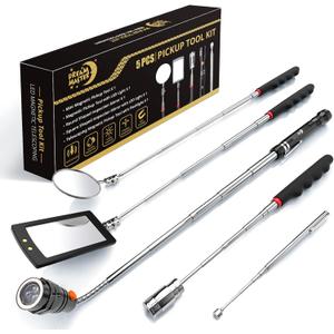 Magnetic Pickup Tool Set with 15lb & 1lb Pick Up Rod, Round & Square 360 Swivel Adjustable Inspection Mirror, Telescoping Flexible Flashlight, Mens Gifts for Dad, Men, Husband, Birthday Gifts for Men