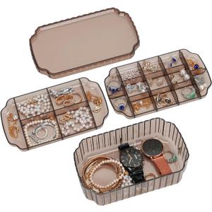 LETURE 3-Layer Jewelry Organizer Box for Earrings, Rings, Necklaces, Bracelets, Clear Plastic Bead Storage Containers for Crafts (Coffee)