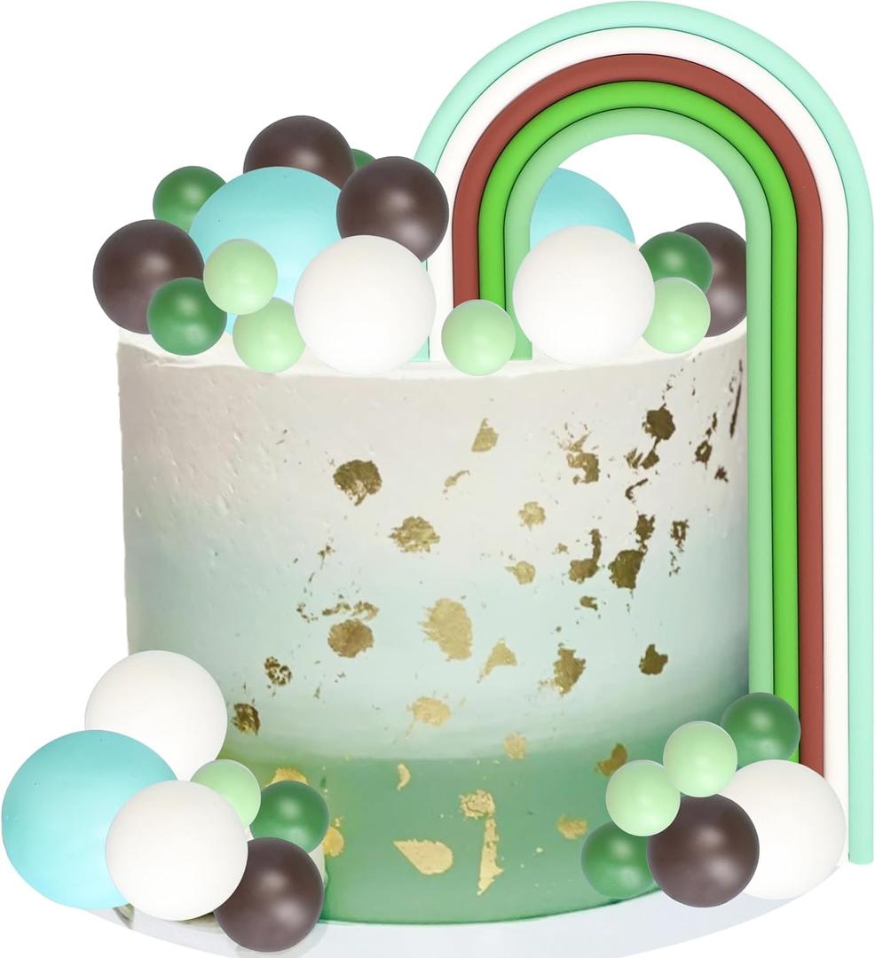 Gyufise 26Pcs Ball Cake Toppers Mini Balloon Balls Pastel Rainbow DIY Baking Cupcake Cake Decorations for Birthday Baby Shower Party SuppliesGreen