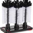 Stockroom Plus Glass Washer for Bar Sink - Bar Glass Cleaner with Stable Suction Cup Base - Three-Head Bottle Brush for Deep Clean - Detachable Cup Brush Cleaner Heads with Drain Hole - White & Black
