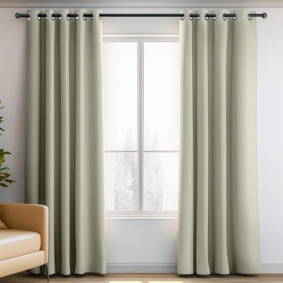ORINOVA Kitchen Thermal Insulated Blackout Room Darkening Curtains 72 Inches Long for Bedroom Living Room Grommet Natural Curtains 42x72 Inches Long 2 Panels