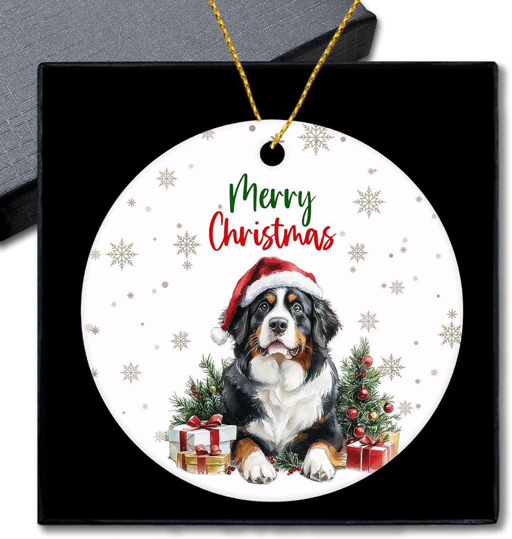 Bernese Mountain Gifts Dog Ceramic Christmas Ornaments, Bernese Mountain Christmas Tree Ornaments, BerneseMountain Xmas Gift for Owners, MerryChristmas Dog Decorative Hanging Ornament for Tree