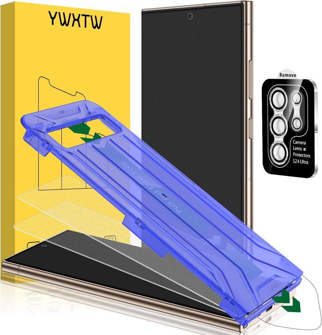 YWXTW 2 Pack Matte Screen Protector for Samsung Galaxy S24 Ultra + 1 Set Camera Lens Protector, [Smooth as Silk] [Fingerprint Unlocking] Anti Glare Anti Fingerprint Tempered Glass Screen Protector, Bubble Free