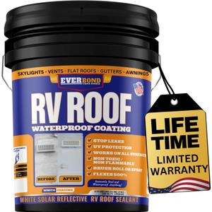 RV Roof Coating - Liquid Rubber RV Roof Sealant for Camper Roofs, Trailers, Motorhomes, and Metal Buildings - Roof Cooling White 4.75 Gallon RV Roof Coating - Liquid Rubber RV Roof Sealant for Camper Roofs, Trailers, Motorhomes, and Metal Buildings - Roof Cooling White 4.75 Gallon