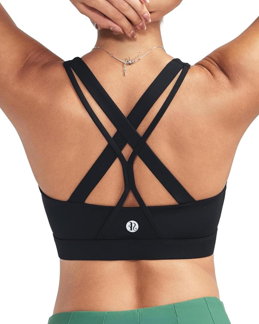 RUNNING GIRL Sports Bras for Women, Seamless Strappy Sports Bra High Support Crisscross Back with Removable Pads (Large, Black)