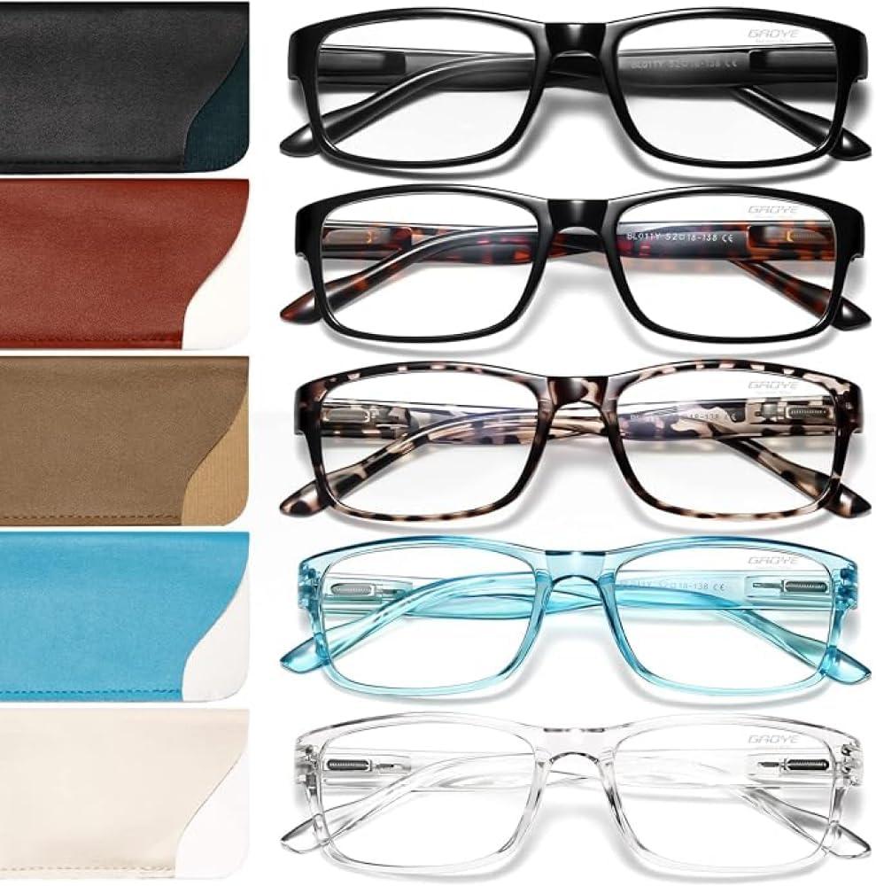 Gaoye Reading Glasses Men/Women, Eyeglasses, Blue Light Readers for Men/Women, Computer Eye Glasses, Cheaters (A2-5 Pack Mix Color)