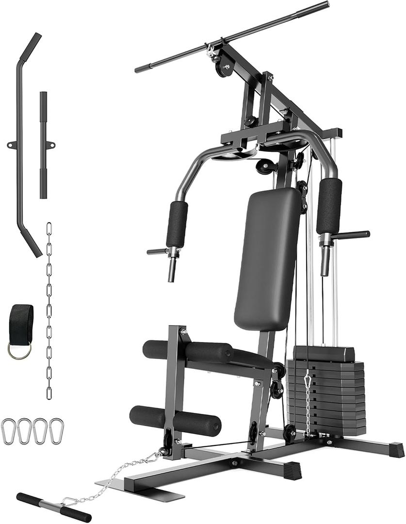 GarveeLife Home Gym Machine System with 100LBS Weight Stack, Multifunctional Weight Machine, Full Body Workout Station Exercise Equipment, All in One Home Gym with Pulley System for Strength Training