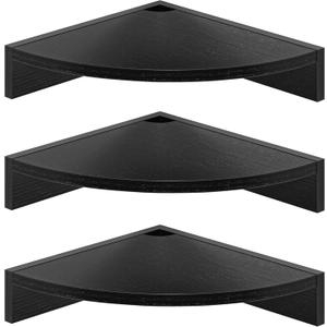 Fun Memories Corner Shelf Wall Mount, Wood Floating Corner Shelves, Corner Wall Shelf for Bedroom, Bathroom, Kitchen, Living Room (Black, 3 Pack) (11.5"W x 11.5"D)
