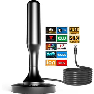 HIDB TV Antenna for Smart TV Indoor, Digital Indoor HD Antennas with Strong Magnetic Base, Easy Installation, Long Range Reception for Local Channels 4K 1080P, 10ft Long Cables (Black)