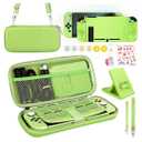 Younik Switch Accessories Bundle, 17 in 1 Green Switch Accessories Kit for Girls Include Switch Carrying Case, Adjustable Stand, Protective Case for Switch Console & JCon