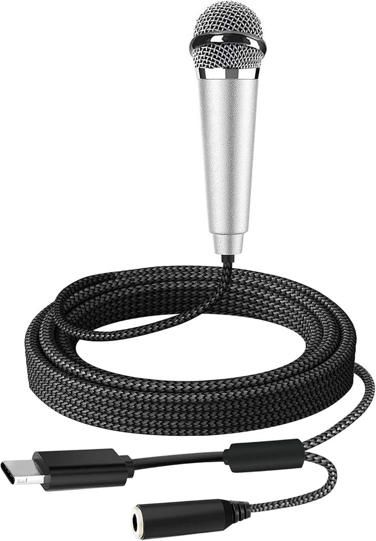 USB C Mini Microphone Karaoke, Portable ASMR Microphone for Android Phone/iPhone 15/Laptop/Mac, Wired Mic for Voice Recording, Singing, Interviews, Vlogs, YouTube, TIK Tok (Silver)