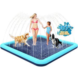 107'' Splash Pad for Dogs, Non-Slip Sprinkler for Kids, Square Splash Pad for Kids Ages 4-8, Splash Pads for Toddlers 1-3, Dog Sprinkler Shallow Pool, Outdoor Water Toys for Backyard, Teal
