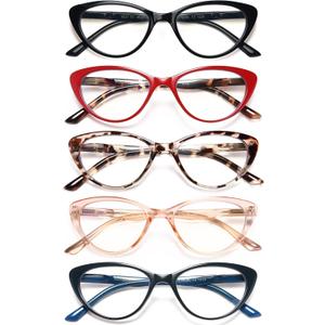 EYEURL 5-Pack Cat Eye Reading Glasses for Women- Men Blue Light Blocking Glasses Stylish Computer Readers for Women Anti Eyestrain & Glare with Spring Hinges,1.5