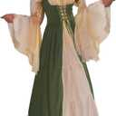 Abaowedding Womens's Medieval Renaissance Costume Cosplay Chemise and Over Dress Small/ Medium Olive and Ivory