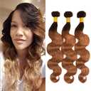 T4/30 Bundles Human Hair Ombre Body Wave Bundles 20 22 24 inch Two Tone Dark Brown to Light Brown Body Wave Bundle Brazilian Virgin Remy Hair Extensions Soft and Silky for Women