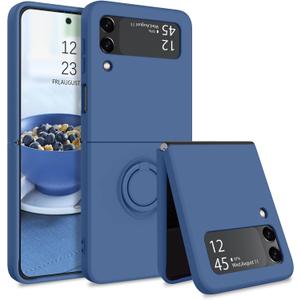 GaoBao for Samsung Galaxy Z Flip 3 5G Case, Galaxy Z Flip 3 5G Cover 6.7'', Liquid Silicone Soft Gel Rubber Bumper Anti-Scratch Protective Case with Ring for Galaxy Z Flip3 5G 2021, Navy Blue.