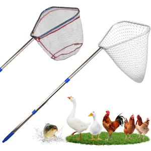 2 Pcs Adjustable Chicken Catching NetsPortable Stainless Steel Bird Net with Handles, Foldable Fishing Net for Chicken Coop, Ideal for Poultry Farmers and Fishers(1 Pole)
