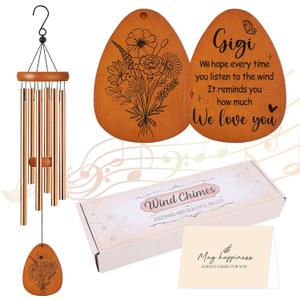 Mothers Day Gigi Gifts, Gigi Wind Chimes for Outside, Heartfelt Love Quote Floral Design Windchime for Home Garden Patio Yard Decor