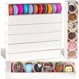 50pcs 12x2.2x2 Inch Minimalist Rectangular Bakery Boxes for Chocolate Covered Strawberries ,Macaron, Truffle,Cocoa Bombs ,Cookies,Chocolate Covered Oreos,Mini Cupcakes,Cake Balls &Party Favorite Boxes (White)