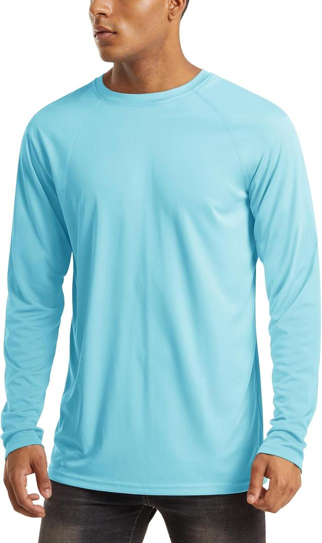 MAGCOMSEN Men's Long Sleeve Shirts UPF 50+ UV Sun Protection Athletic Shirts for Hiking Running Workout Rash Guard (Medium, Lake Blue)