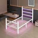 CLIBFENG Twin Bed Frame with Headboard and Footboard,Steel Slats Support-LED Bed Frame with USB Charging Station,Mattress Foundation-Under Bed Storage,No Box Spring Needed,Noise Free,White