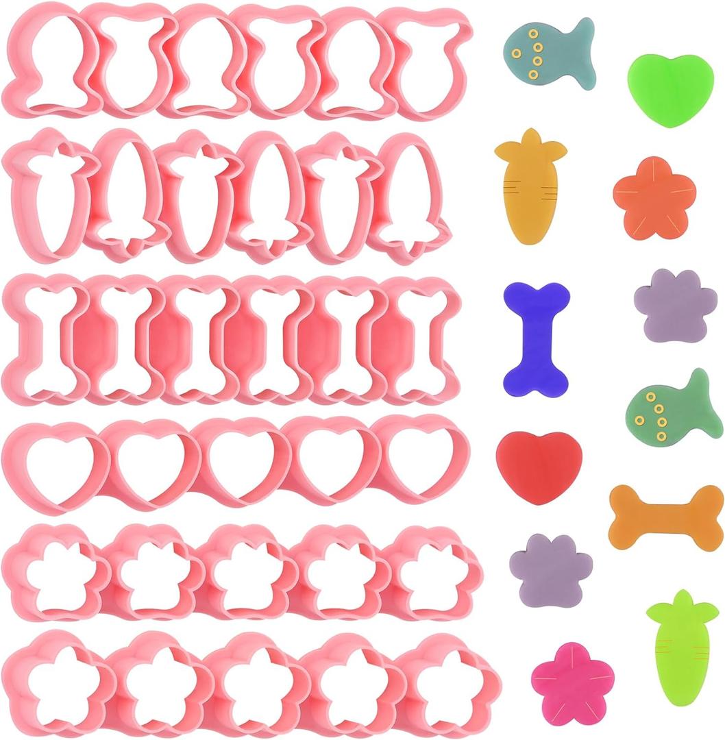 HUAKENER Mini Cookie Cutters - Goldfish, Dog Bone, Paw, Heart, Flower, Carrot, Cute Cookie Cutter Set for Mini Cookies, Pet Snacks, Fondant, BPA Free (Set of 6)