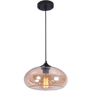 11" Industrial Vintage Colorful Glass Pendant Lighting 1-Light Farmhouse Loft Bar Ceiling Hanging Lamp Kitchen Island Dining Room Bedroom Chandelier (Amber)