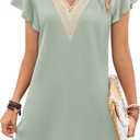 Ekouaer Nightgowns for Women Flare Short Sleeve Sleepshirt Guipure Lace V Neck Sleepwear Soft Pj Dress Night Shirt (Small, Light Green)