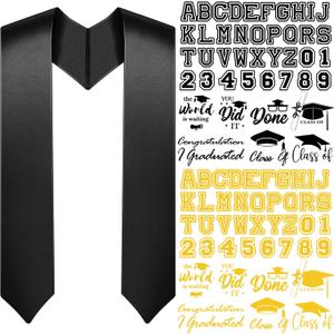 Spakon Unisex Adult Plain Graduation Stole with a to Z Letter 0 to 9 Number Graduation Pattern Badge Decorate Repair Patches(Black)